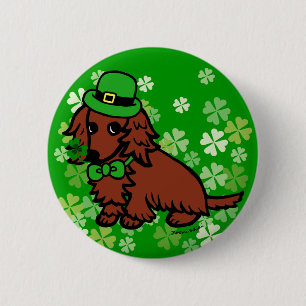 St. Patrick Day Dachshund Cartoon 2 Inch Round Button