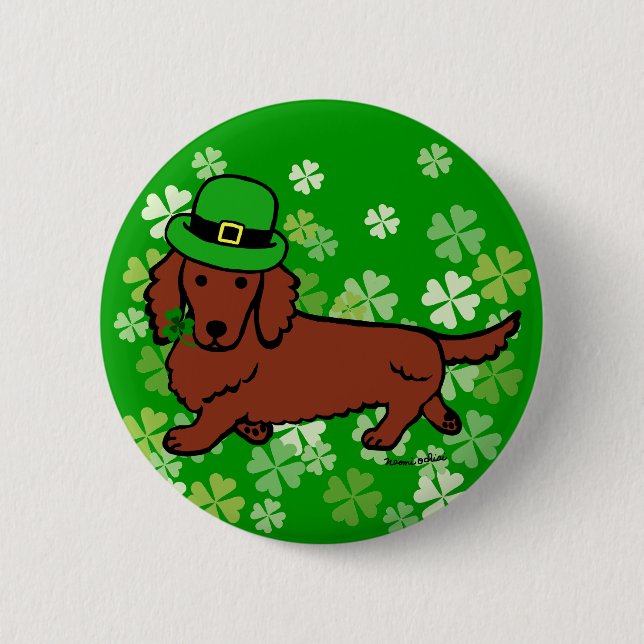 St. Patrick Day Dachshund Cartoon 2 Inch Round Button (Front)