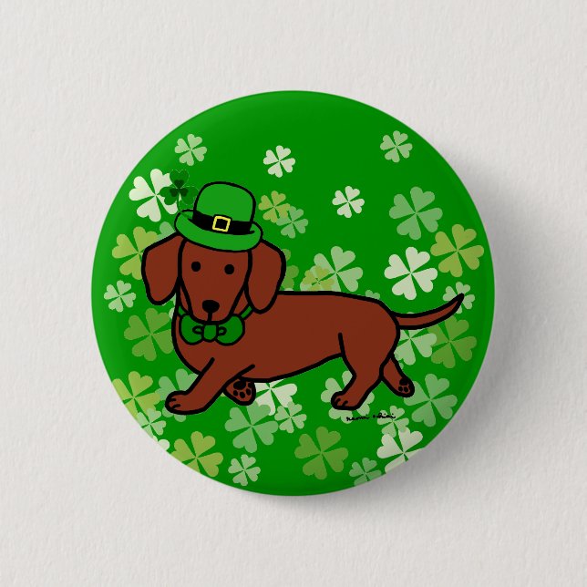 St. Patrick Day Dachshund Cartoon 2 Inch Round Button (Front)