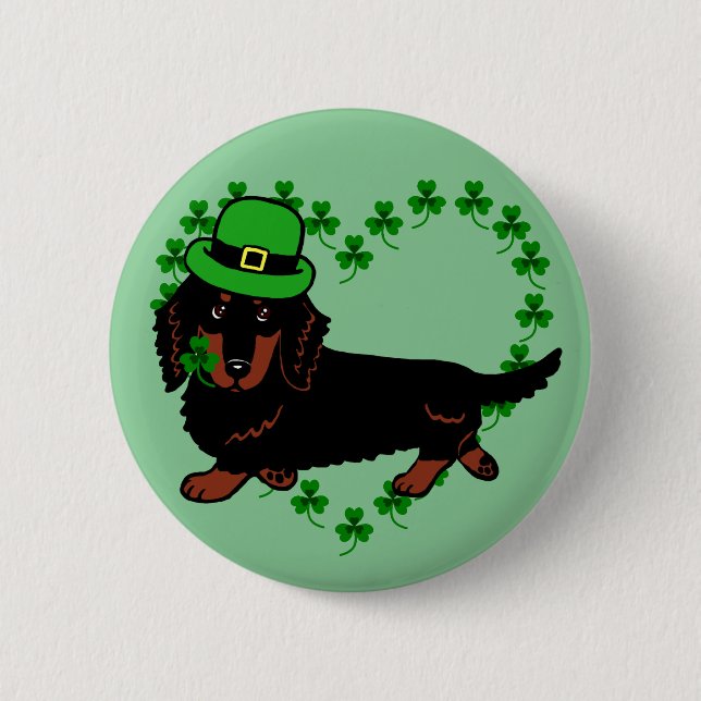 St. Patrick Day Dachshund Cartoon 2 Inch Round Button (Front)