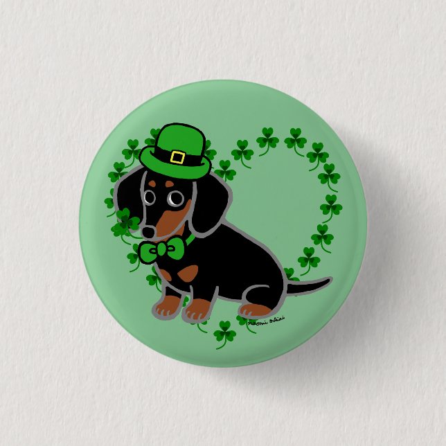 St. Patrick Day Dachshund Cartoon 3 1 Inch Round Button (Front)
