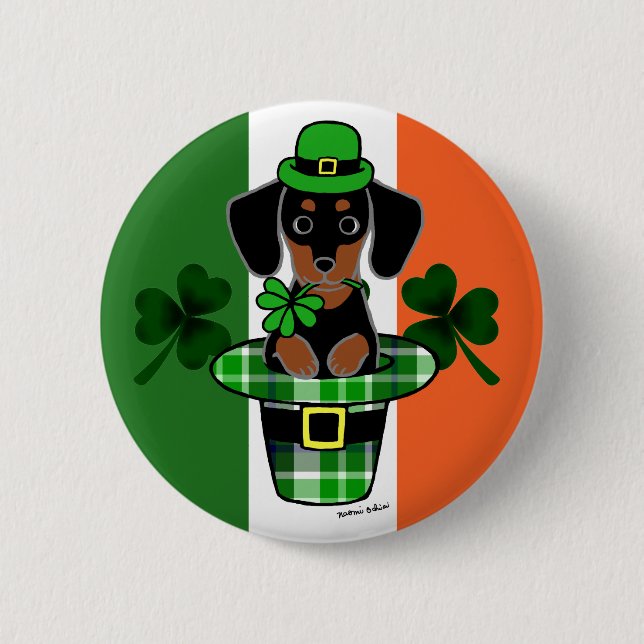 St. Patrick Day Dachshund Cartoon 4 2 Inch Round Button (Front)