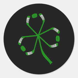 St Patrick Day Ice Hockey Sticks Shamrock Green Co Classic Round Sticker