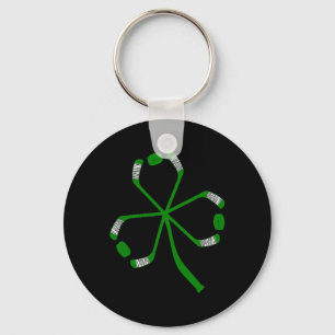 St Patrick Day Ice Hockey Sticks Shamrock Green Co Keychain