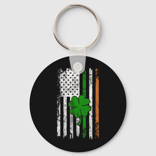 St Patrick Day Irish American Flag Retro Saint Pat Keychain (Front)