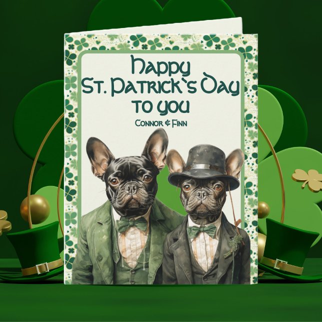 St. Patrick Day Irish Frenchie Dog Duo   Card (Creator Uploaded)