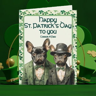 St. Patrick Day Irish Frenchie Dog Duo   Card