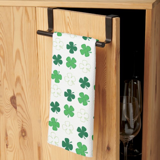 St. Patrick Day Irish Green Shamrocks Kitchen Towel (Thirds Fold)