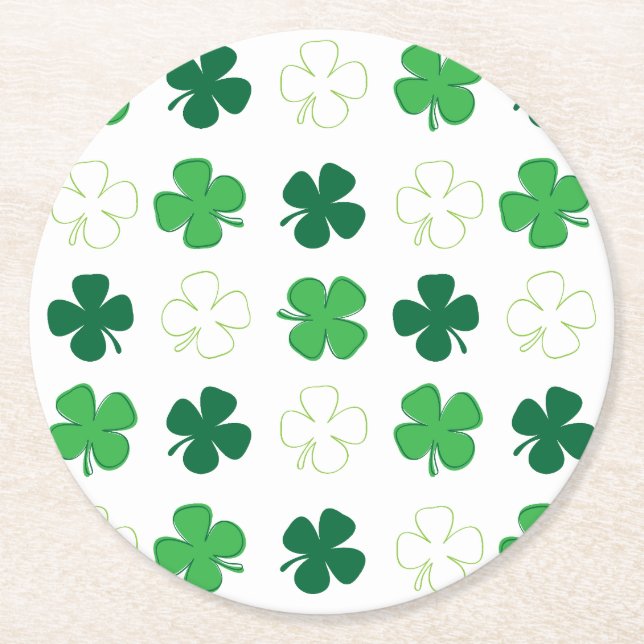 St. Patrick Day Irish Green Shamrocks Round Paper Coaster (Front)