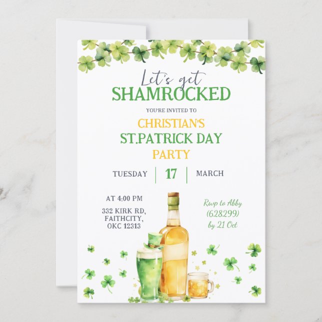 St Patrick Day Let's Get Shamrocked Party Invitation (Front)