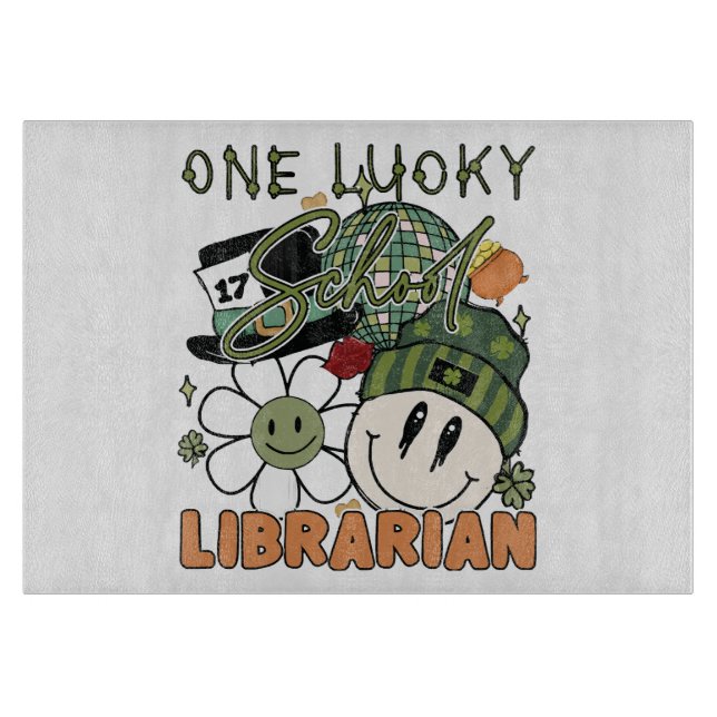 St. Patrick Day Lucky Librarian Cutting Board (Front)