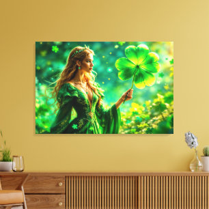 St Patrick Day mystical princess clover magic Canvas Print