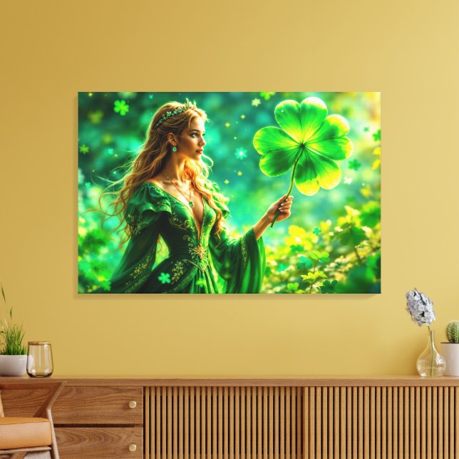 St Patrick Day mystical princess clover magic Canvas Print (Insitu(LivingRoom))