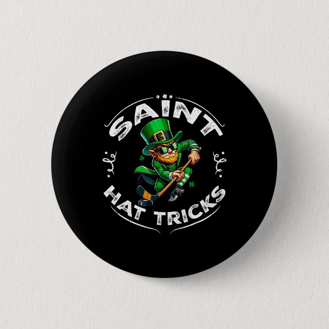 St Patrick Day Saint Hat Trick Funny Hockey Boy Ki 2 Inch Round Button (Front)