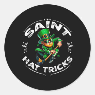 St Patrick Day Saint Hat Trick Funny Hockey Boy Ki Classic Round Sticker
