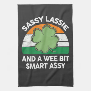 St Patrick Day Sassy Lassie Funny Shamrock Irish Kitchen Towel