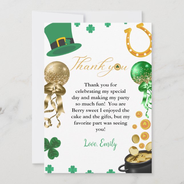 St Patrick day Shamrock  Birthday Thank you Card (Front)