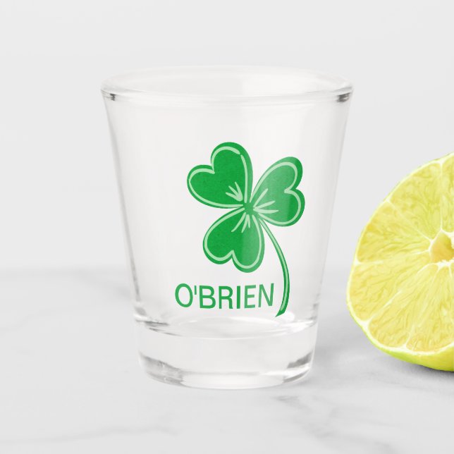 St Patrick Day Shamrock Clover Personalized Shot Glass (Front)