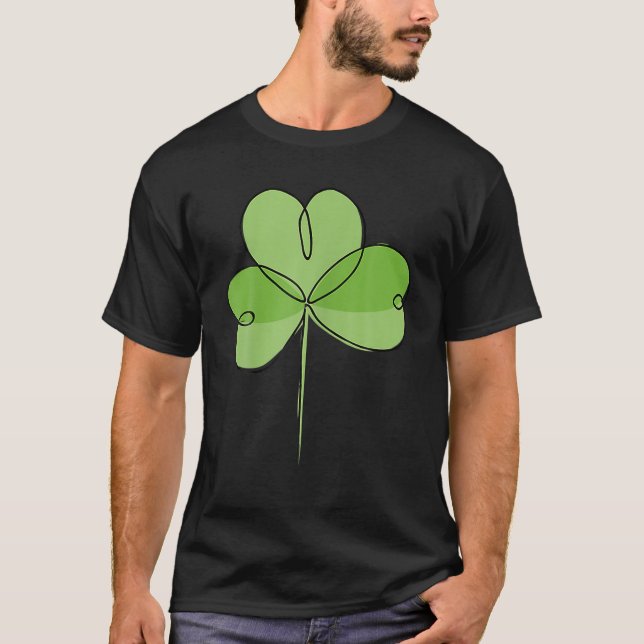 St Patrick Day Shamrock Green 3 Leaf Clover Line T-Shirt (Front)