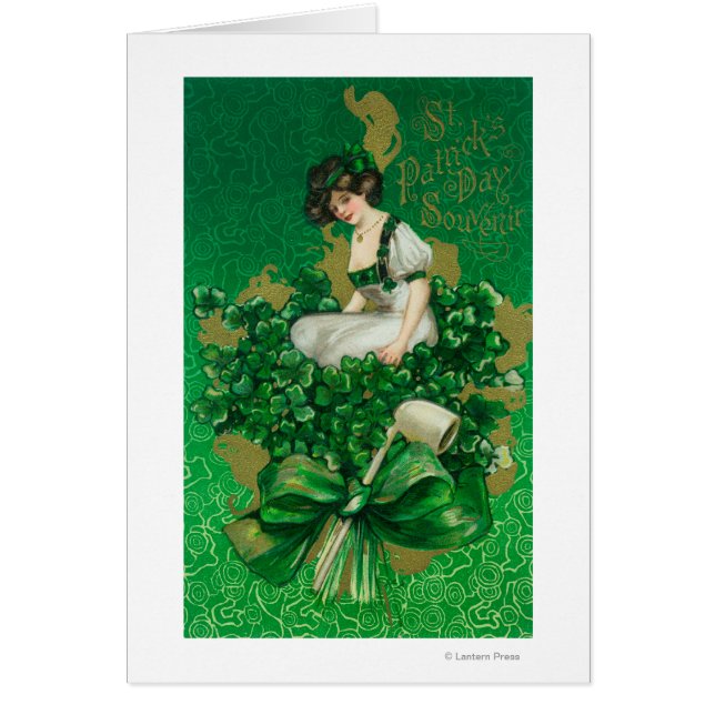 St. Patrick Day Souvenir Woman on Clover Scene (Front)