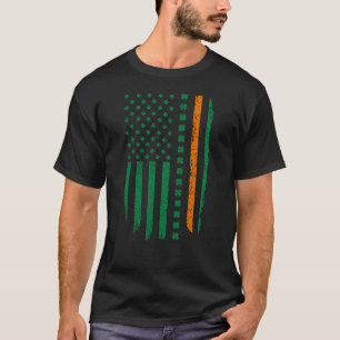 St Patrick Day Thin Orange Line Shamrock Flag T-Shirt