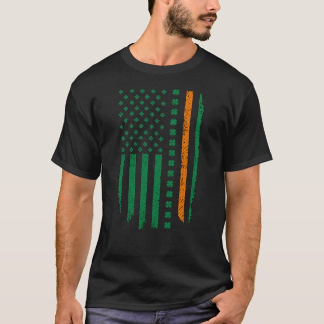 St Patrick Day Thin Orange Line Shamrock Flag T-Shirt (Front)