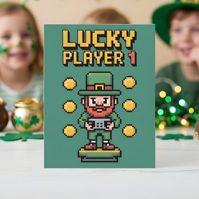 St Patrick Days Lucky Gamer Player Holiday Card (Creator Uploaded)