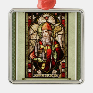 St. Patrick Digital Art Square Silver Ornament