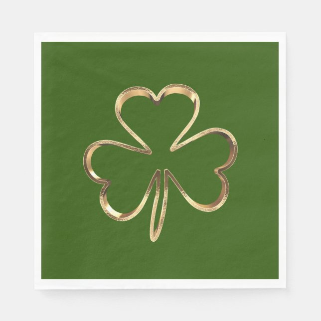 St. Patrick Green and Gold Irish Clover Shamrock Napkin (Front)