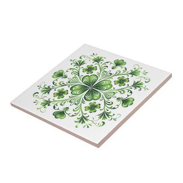 St. Patrick Green Clover Mandala Illustration Tile (Side)