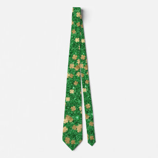 St Patrick Green Gold Clover Shamrock Confetti Fun Tie