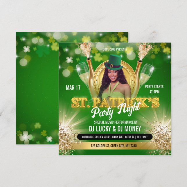 St Patrick Green Gold Party Invitation Flyer (Devant / Derrière)