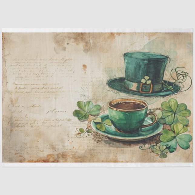St. Patrick Hat Coffee Ephemera Collage Tissue Paper (Front)