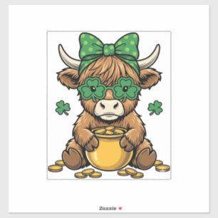 St Patrick Highland Cow Pot of Gold Vintage Art_1