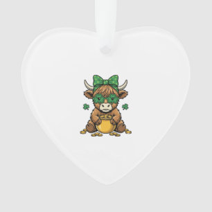 St Patrick Highland Cow Pot of Gold Vintage Art_1 Ornament