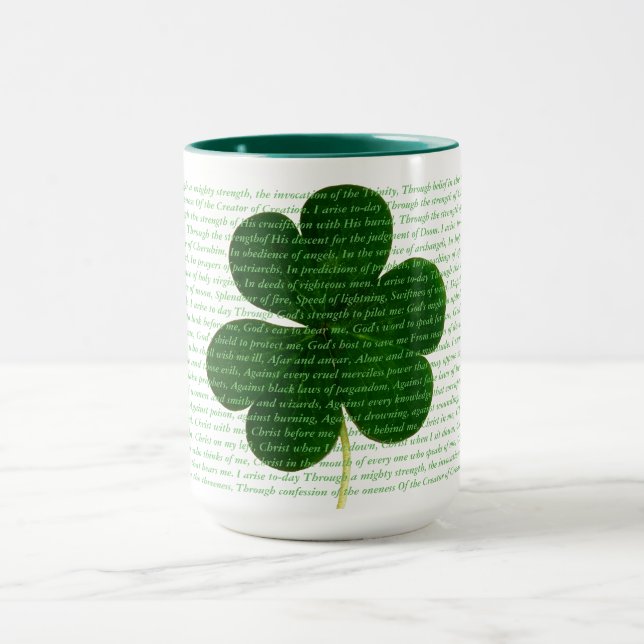 St. Patrick Hymn The Deer's Cry Shamrock Poem Mug (Center)