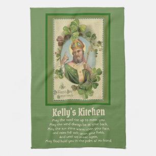 St. Patrick Irish Blessing Religious Shamrocks Kitchen Towel