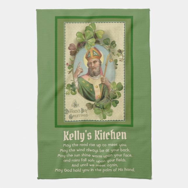 St. Patrick Irish Blessing Religious Shamrocks Kitchen Towel (Vertical)