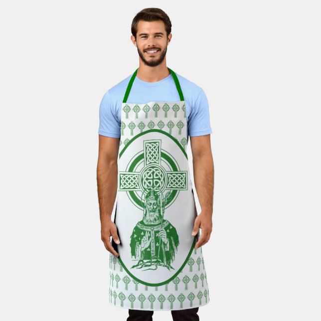 St. Patrick Irish Cross Shamrocks Green Catholic A Apron (Worn)