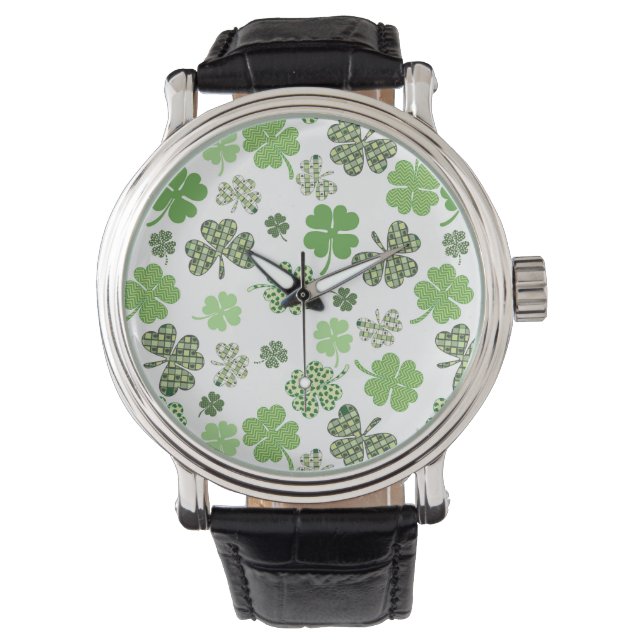 St. Patrick Irish Shamrock Clover Green Watch (Front)