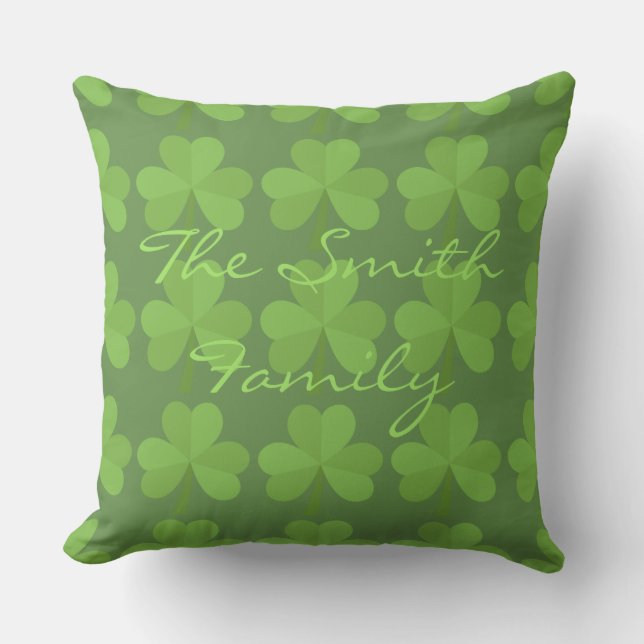 St. Patrick Irish Shamrock Clovers Green Pattern Throw Pillow (Front)