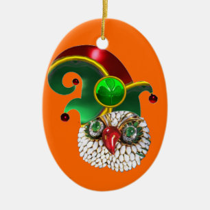 ST PATRICK JEWEL OWL AND  ELF HAT WITH SHAMROCK CERAMIC ORNAMENT