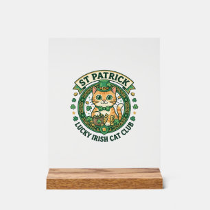 St Patrick Lucky Irish Cat Cute Cat T-Shirt Design Acrylic Sign