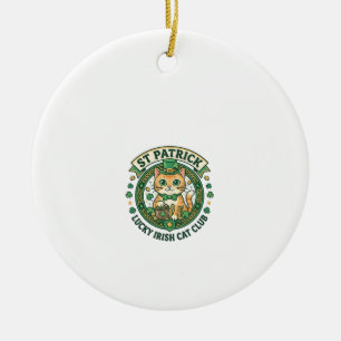 St Patrick Lucky Irish Cat Cute Cat T-Shirt Design Ceramic Ornament