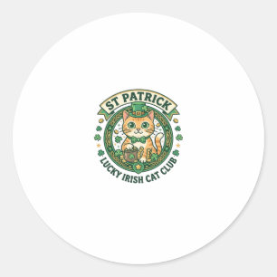 St Patrick Lucky Irish Cat Cute Cat T-Shirt Design Classic Round Sticker
