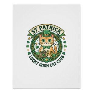 St Patrick Lucky Irish Cat Cute Cat T-Shirt Design Poster