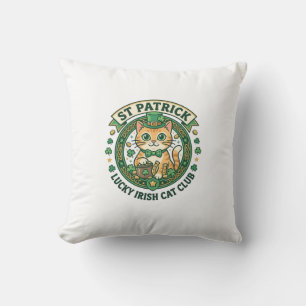 St Patrick Lucky Irish Cat Cute Cat T-Shirt Design Throw Pillow
