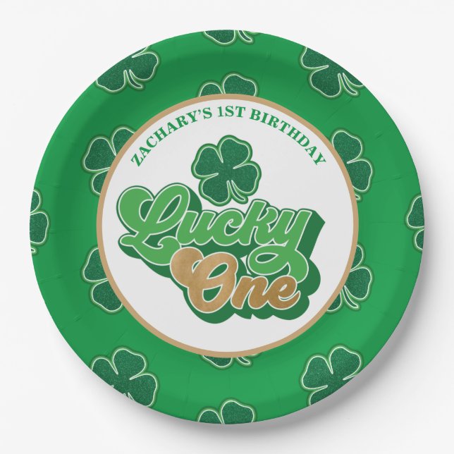 St. Patrick' Lucky One First Birthday Paper Plates (Front)