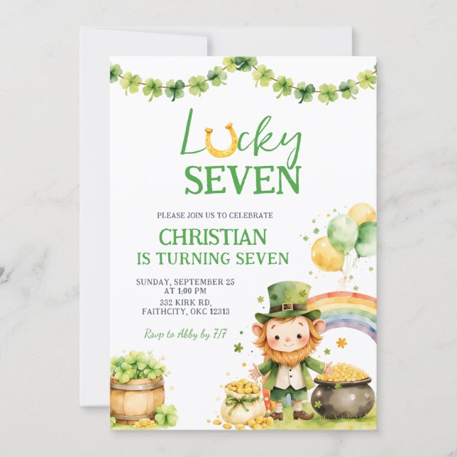 St Patrick Lucky Seven Birthday Invitation (Front)