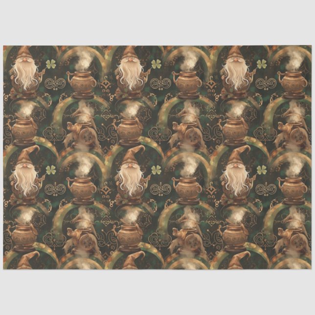St. Patrick Magic Gnome Green Clover Tissue Paper (Front)